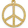 14k Yellow Gold Small Peace Sign Pendant with Texture