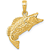 14kt Yellow Gold Bass Fish Pendant with Curved Tail