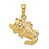 14kt Yellow Gold 1/2in Bass Fish Pendant with Cut Out Gill