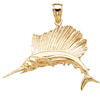 14k Yellow Gold Sailfish Pendant 1in