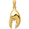14k Yellow Gold Moveable Crab Claw Pendant 3/4in