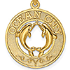 14kt Yellow Gold Ocean City Pendant with Dolphins 3/4in