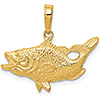 14kt Yellow Gold 1/2in Bass Fish Pendant with Open Mouth