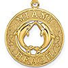 14kt Yellow Gold 3/4in Miami Beach Pendant with Dolphins
