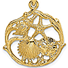 14k Yellow Gold Shell Cluster Pendant 3/4in
