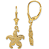 14k Yellow Gold Puffed Starfish Leverback Earrings