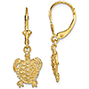14k Yellow Gold Sea Turtle Leverback Earrings