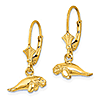 14k Yellow Gold Manatee Leverback Earrings