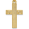 14k Yellow Gold RN Nurse Cross Pendant 3/4in