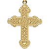 14k Yellow Gold Cross Pendant with Flowered Scroll 1.25in