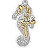 Sterling Silver 7/8in Seahorse Pendant with 14kt Gold Accents