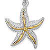 Sterling Silver 7/8in Starfish Pendant with 14kt Gold Center