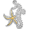 Sterling Silver 3/4in Seahorse Pendant with 14kt Gold Starfish