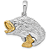 Sterling Silver 3/4in Bass Fish Pendant with 14kt Gold Accents