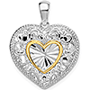 Sterling Silver Heart Pendant Starburst Center 14k Gold Accent 7/8in