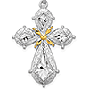 Silver Filigree Cross Pendant with 14kt Yellow Gold Center 1in