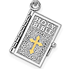 Sterling Silver Holy Bible Pendant with 14kt Yellow Gold Cross