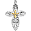 Sterling Silver Filigree Pendant with 14k Yellow Gold Cross 1in