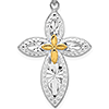 Sterling Silver Starburst Cross Pendant with 14kt Yellow Gold Center