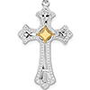 Sterling Silver Budded Starburst Cross with 14k Yellow Gold Center 1in
