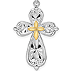 Sterling Silver Budded Starburst Cross Pendant 14k Yellow Gold Center