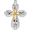 Sterling Silver Starburst Cross with Hearts 14k Yellow Gold Center