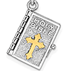Sterling Silver Holy Bible Lord's Prayer Pendant with Gold Cross Accent