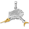 Sterling Silver 3/4in Sailfish Pendant with 14kt Gold Face
