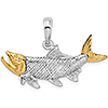 Sterling Silver 3/4in Tarpon Fish Pendant with 14kt Gold