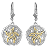 Sterling Silver Sand Dollar Leverback Earrings with 14kt Gold