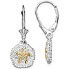 Sterling Silver Small Sand Dollar Earrings with 14k Gold