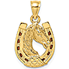 14k Yellow Gold Enamel Horseshoe Pendant 5/8in
