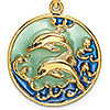 14k Yellow Gold Dolphins Pendant with Blue Enamel