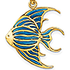 14k Yellow Gold Angelfish Pendant with Blue Enamel 7/8in