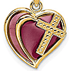 14kt Yellow Gold Cross Heart Pendant with Purple Enamel