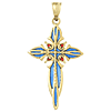 14kt Yellow Gold Translucent Blue Enamel Cross Pendant