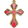 14k Yellow Gold 3/4in Cross Pendant with Pink Translucent Enamel