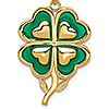 14k Yellow Gold 1in Four Leaf Clover Heart Pendant with Green Acrylic