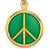14k Yellow Gold 5/8in Peace Symbol Pendant with Green Glass