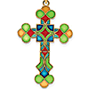 14kt Yellow Gold 1 1/4in Budded Cross Pendant with Translucent Enamel