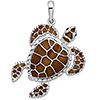 Sterling Silver 1 1/4in Swimming Sea Turtle Pendant with Brown Enamel