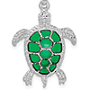 Sterling Silver 1in Sea Turtle Pendant with Green Enamel