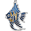 Sterling Silver 1 1/2in Angelfish Pendant with Blue and Gold Enamel