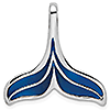 Sterling Silver 30mm Whale Tail Pendant with Blue Enamel