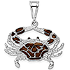 Sterling Silver 1in Crab Pendant with Brown Enamel