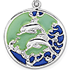 Sterling Silver Dolphin Circle Pendant with Enamel