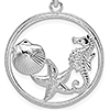 Sterling Silver Sea Life Cluster Pendant 1in