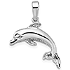 Sterling Silver 3/4in 2-D Textured Jumping Dolphin Pendant