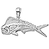 Sterling Silver 3/4in 2-D Mahi-Mahi Fish Pendant