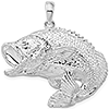 Sterling Silver 1in Bass Fish Pendant with Open Mouth